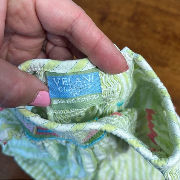 Velani Classics Striped Green and White Kids Dress smocked sailboats size 18 m - Picture 3 of 4